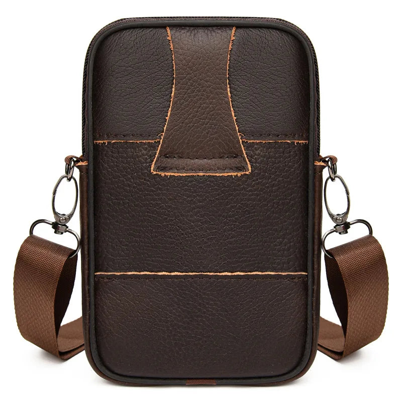 Genuine Cowhide Mobile Phone Storage Men S Waist Bag Multi-Functional Casual Crossbody Large