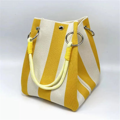 Women's Multicolor Bucket Bag – Striped Tote with Rope Handle