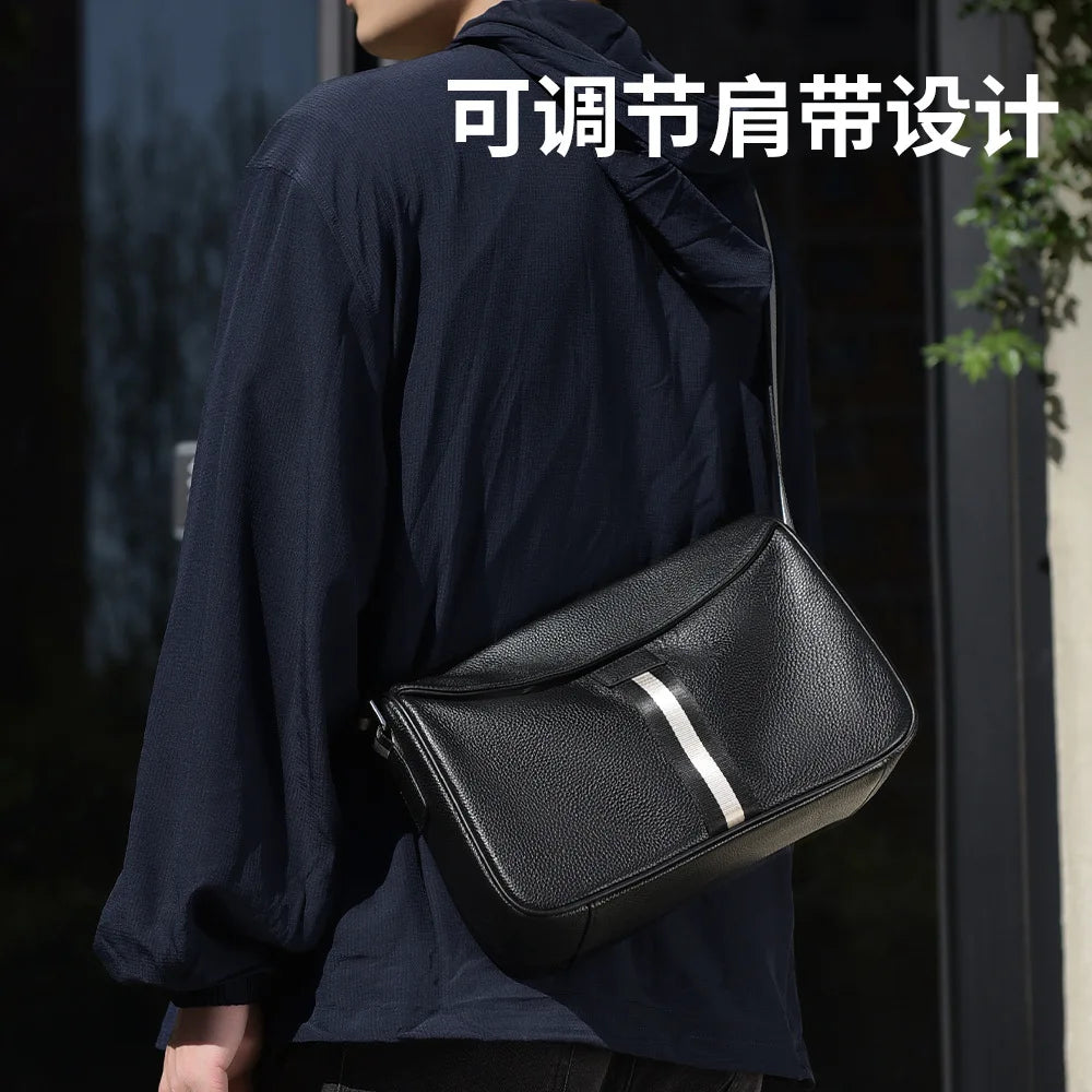 Men S Cross-Body Bag Leather Business Leisure Single Shoulder Back Head Layer