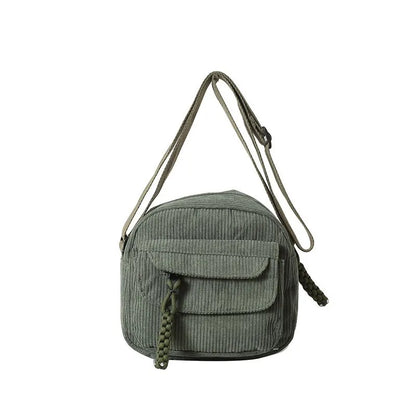 Homefish Corduroy Crossbody Bag Women Casual Style Zipper Closure Adjustable Strap Multi Pockets