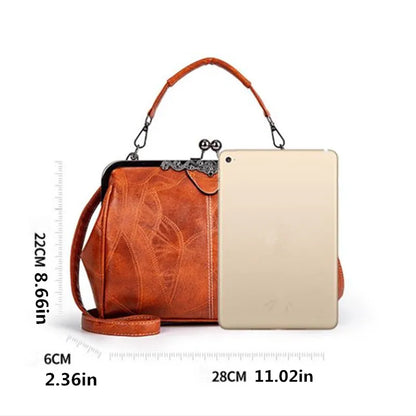 Vintage Kiss-Lock Handbag – Leather Crossbody Tote for Women