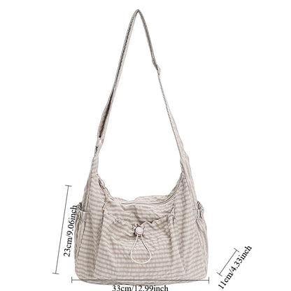 Korean Nylon Shoulder Bags Simple Plaid Zipper Tote Drawstring Pleated Cloud Commuter Crossbody Bag