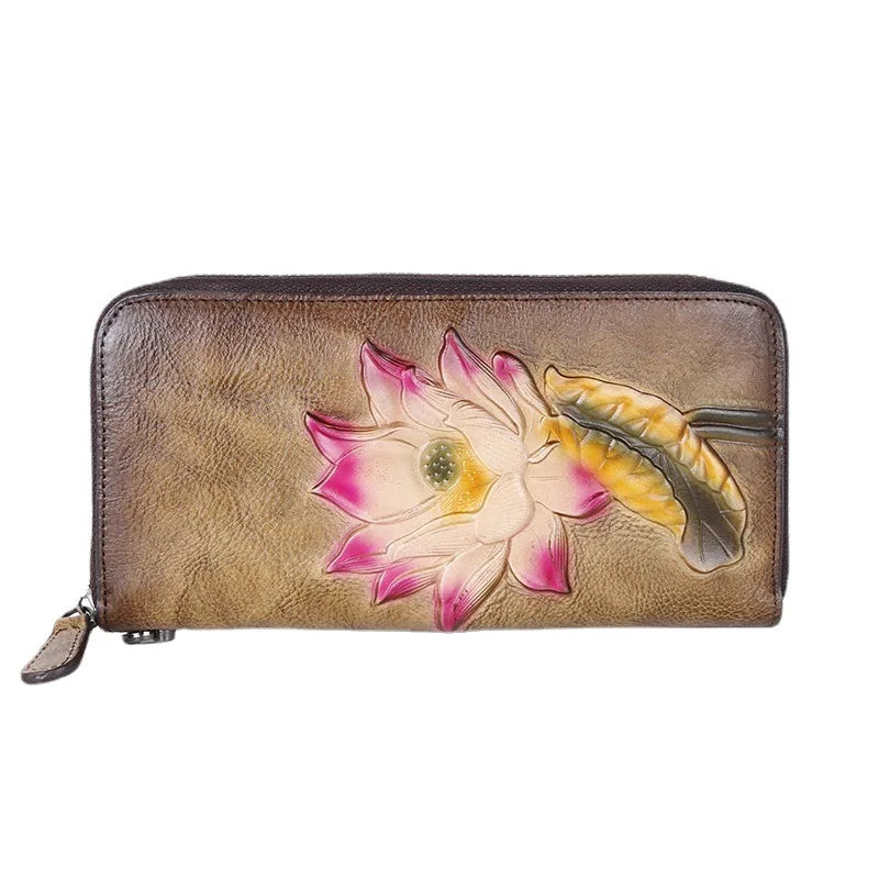 Top Layer Cowhide Ladies Wallet Retro Color Rubbing