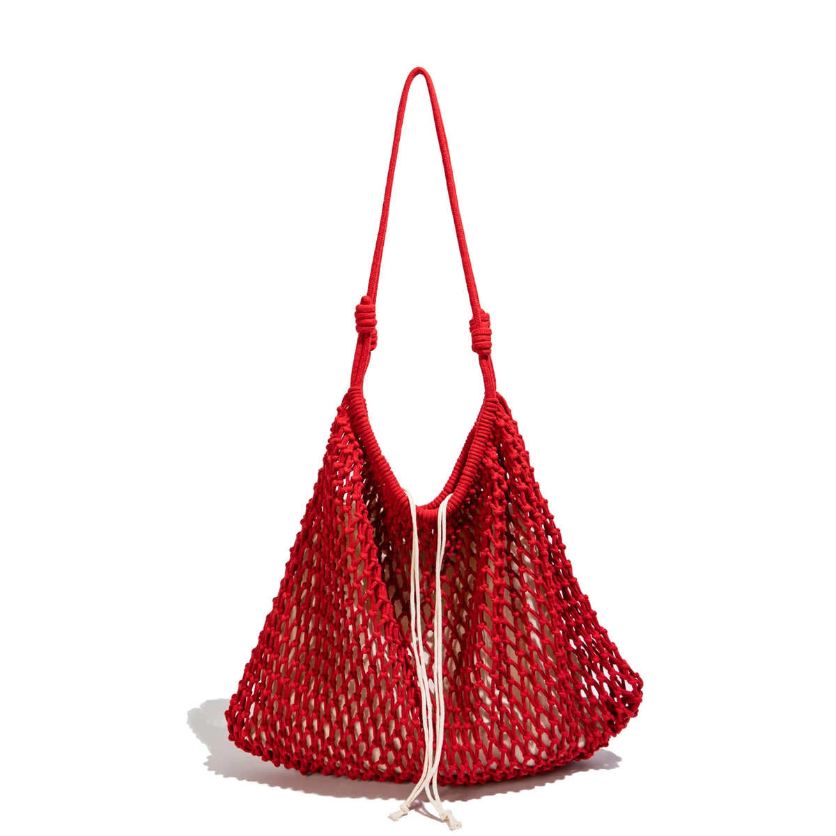 Handmade Cotton Mesh Tote Bag Large Capacity Hollow Woven Shoulder Summer Beach Vacation Shopping