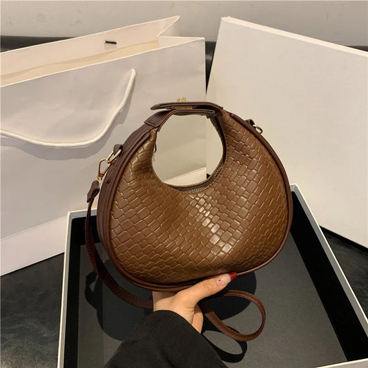 Woven Leather Hobo Bag for Women – Crescent Shoulder Bag