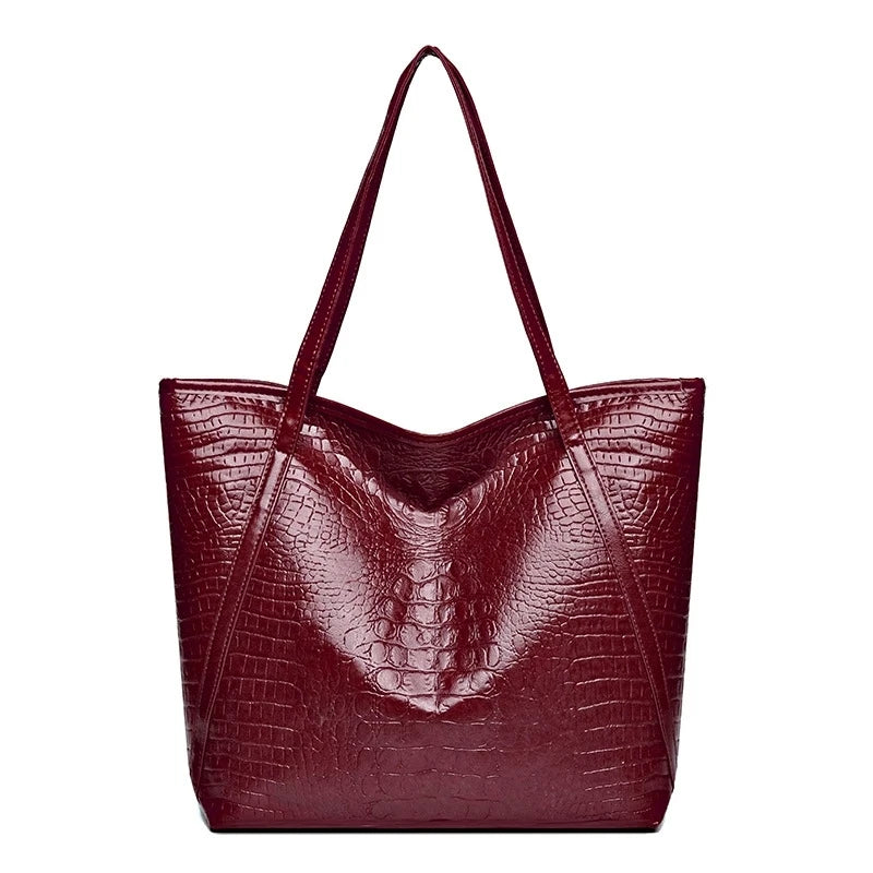 Crocodile Print PU Leather Tote Bag – Large Women's Shoulder Handbag