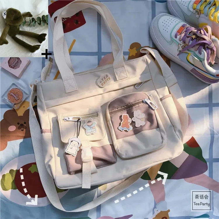 Kawaii Canvas Crossbody Bag – Japanese Style Shoulder Bag for Women & Students