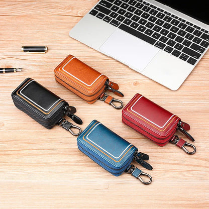 Genuine Leather Car Key Case Multi-Functional Cowhide Door Key Case Fashionable Embroidered Thread