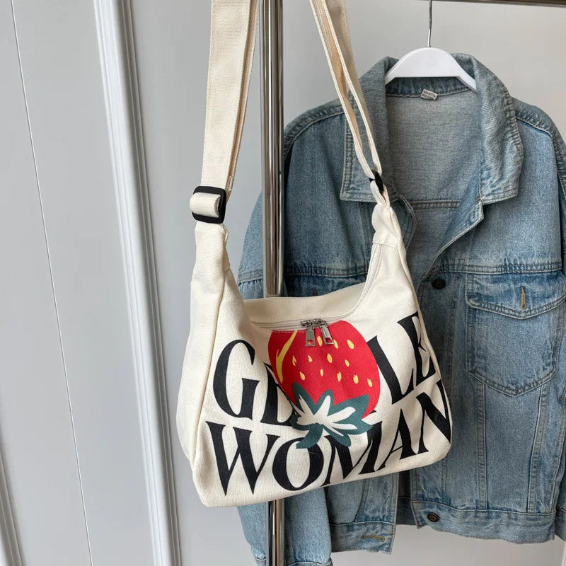 Encrypted Padded Letters Canvas Bag Fashionable Gentlewoman Shoulder Chic Pattern Daily Use Work