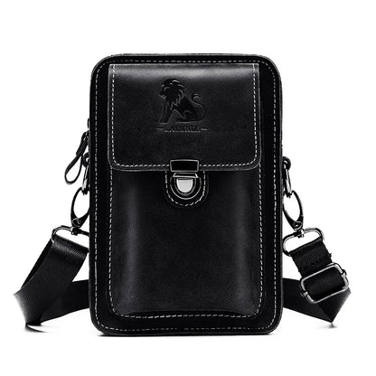 Crazy Horse Leather Men Casual Wear Belt Mobile Phone Pocket Head Layer Cowhide Multi-Function