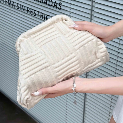 Girl Knitting Makeup Bag Large Capacity All-Match Contrast Color Clip Breathable Super Light Bags
