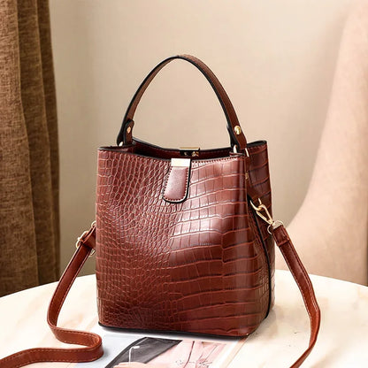 Crocodile Pattern Bucket Bag – Women's PU Leather Handbag & Crossbody Purse