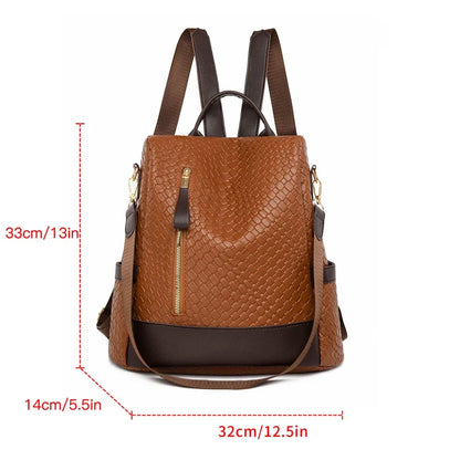 Designer PU Leather Backpack for Women – Large Capacity Travel Bag
