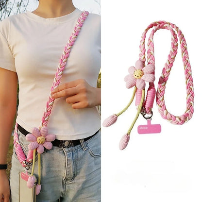Cute Woven Flower Phone Lanyard – Braided Bag Strap Accessory