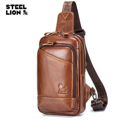Real Leather Chest Bag Men S Head Layer Cowhine Multi-Function Large Capacity One Shoulder Cross