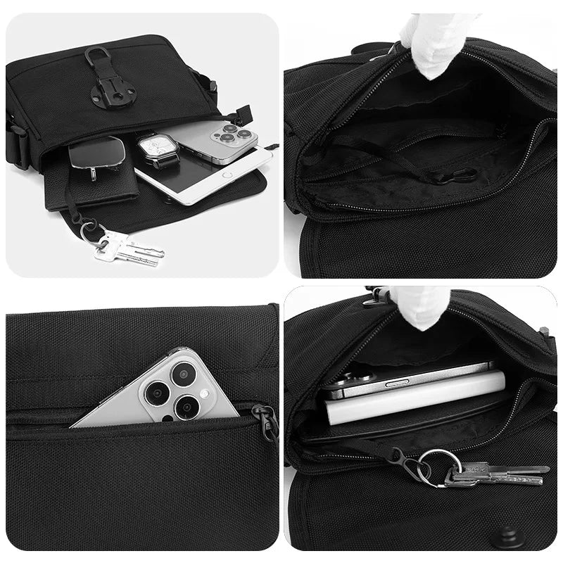 Men S Waterproof Nylon Fabric Single-Shoulder Bag Casual Commuting Light Crossbody Square