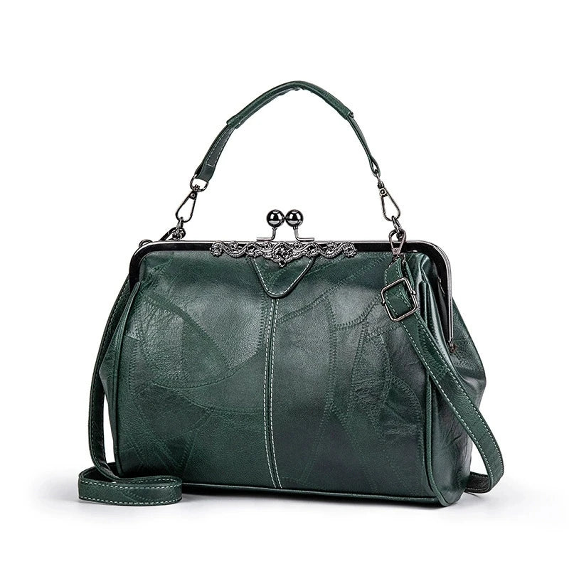 Vintage Kiss-Lock Handbag – Leather Crossbody Tote for Women