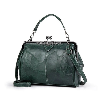 Vintage Kiss-Lock Handbag – Leather Crossbody Tote for Women