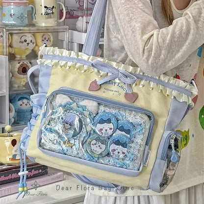 Lace Bow Ita Bag – Y2K Kawaii Crossbody with Transparent Window