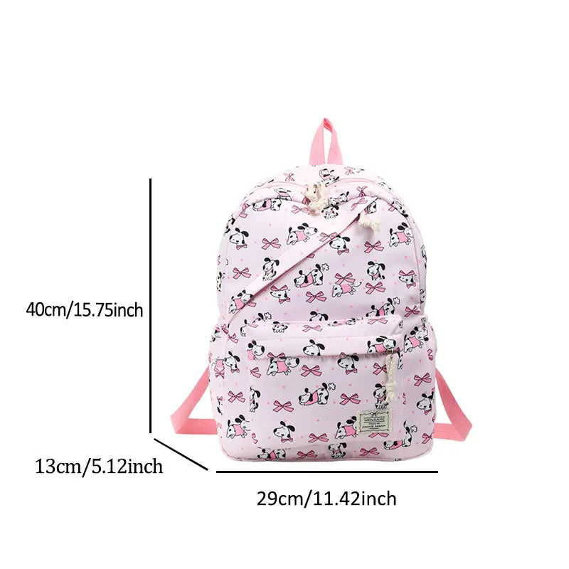 Sweet Bow Cartoon Animal Pattern Girl Backpack Nylon Large Capacity Diagonal Zipper Student Double