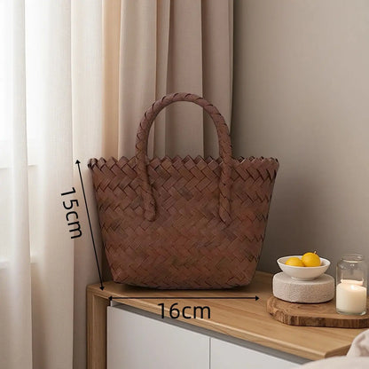 Handwoven Straw Tote Bags Multi Size Natural Woven Basket Bag Handbag Bamboo Handles Women Bohemian