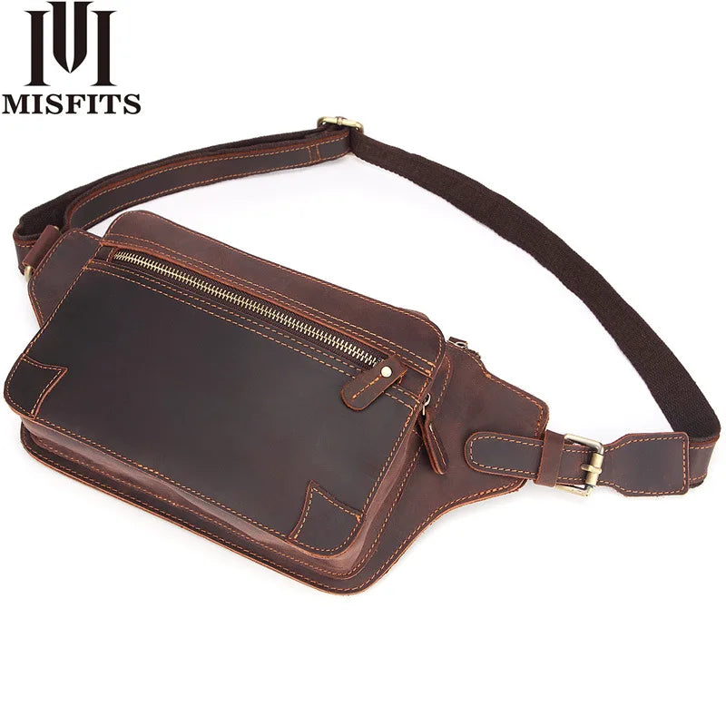 Crazy Horse Leather Storage Load-Reducing Single-Shoulder Crossbody Bag Genuine Leather Adjustable
