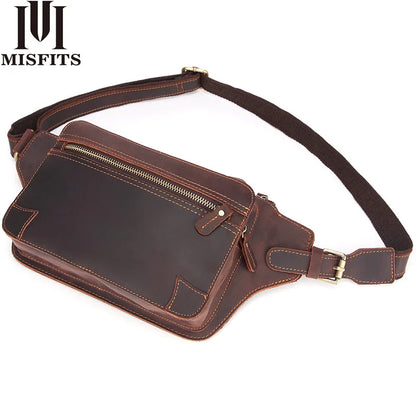 Crazy Horse Leather Storage Load-Reducing Single-Shoulder Crossbody Bag Genuine Leather Adjustable