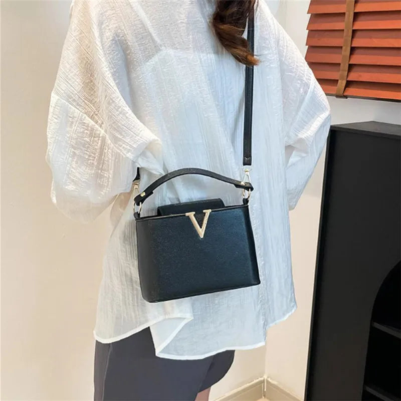 V-Shaped PU Leather Tote Bag for Women - Chic Shoulder Handbag