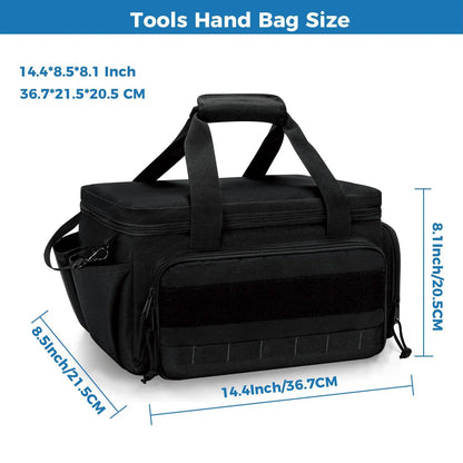 14-Inch Black Wear-Resistant Canvas Tool Bag Multiple Pockets Compartments
