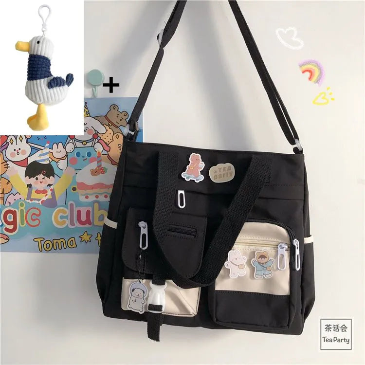 Kawaii Canvas Crossbody Bag – Japanese Style Shoulder Bag for Women & Students