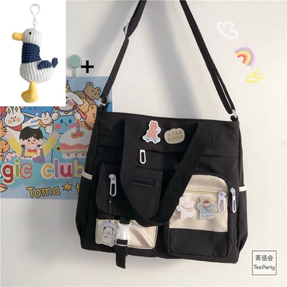 Kawaii Canvas Crossbody Bag – Japanese Style Shoulder Bag for Women & Students