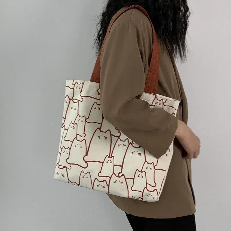 Thicken Canvas Bag Zipper Inner Tote Bag Cute Handbag Shoulder Large Capacity Women Shopping Bag