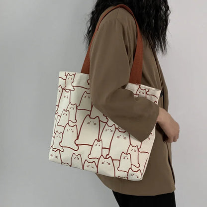 Thicken Canvas Bag Zipper Inner Tote Bag Cute Handbag Shoulder Large Capacity Women Shopping Bag