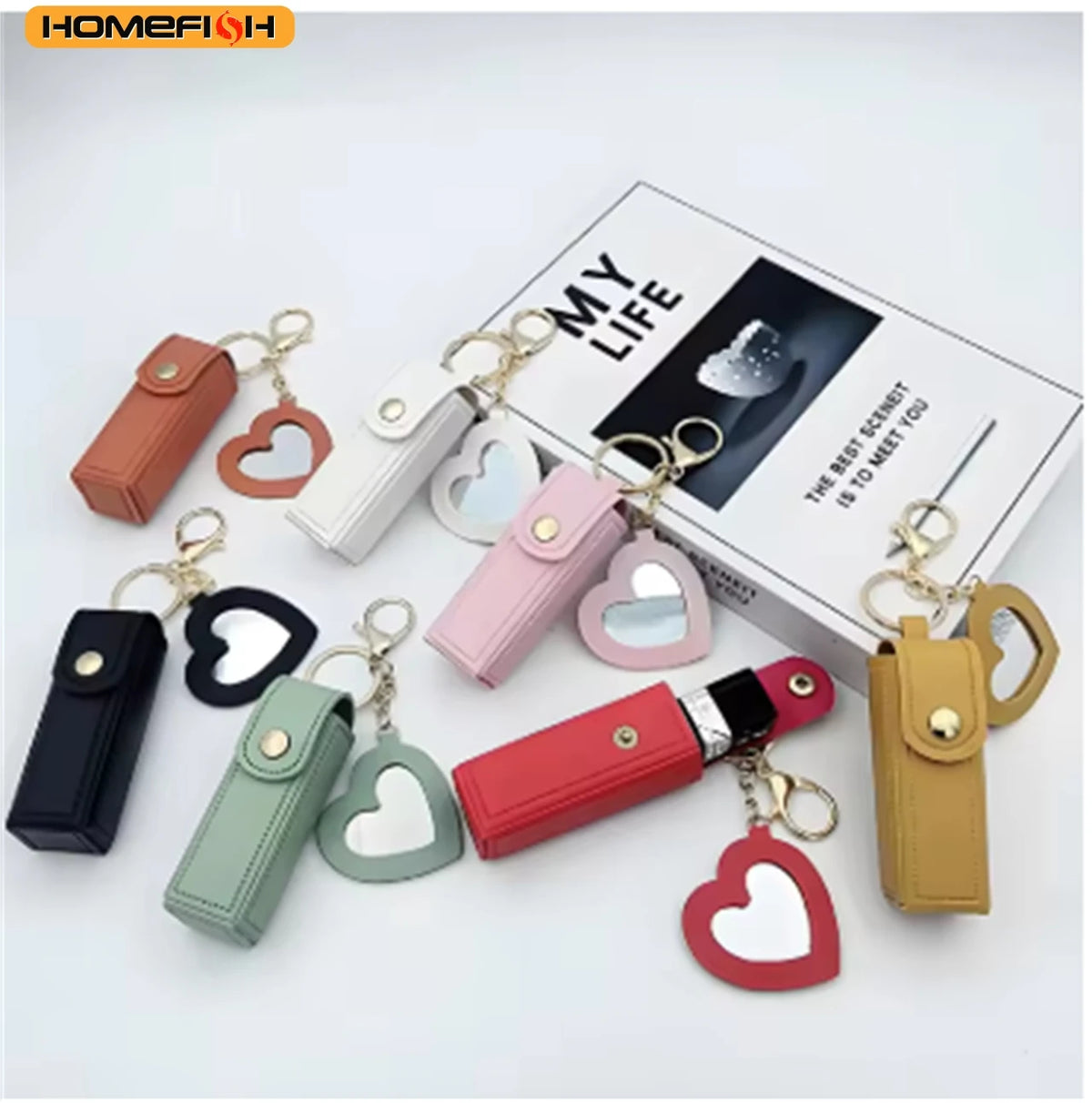 Homefish Multi-Color Portable Lipstick Bag Mini Heart Shaped Design Mirror