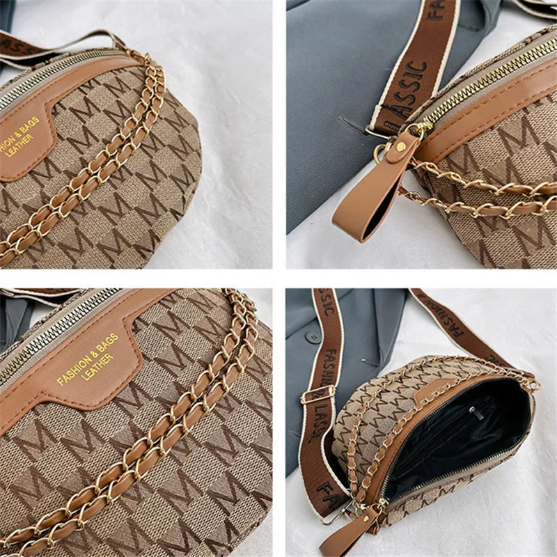 Crossbody Chest Bag with Chain Letter Pattern - Adjustable Waist Bag