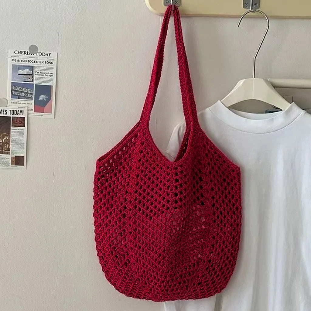 Summer Beach Tote Shoulder Bag Straw Weav Handbag Large Capacity Vacation Weaving Hollow Bags Women