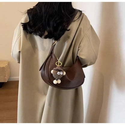 Faux Leather Crescent Crossbody Bag – Women's Casual Shoulder Bag