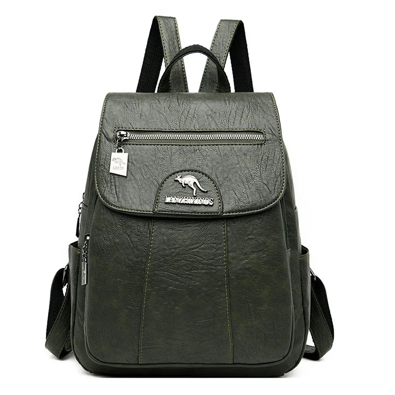 Faux Leather Women's Backpack – Large Capacity Casual Flap Bag