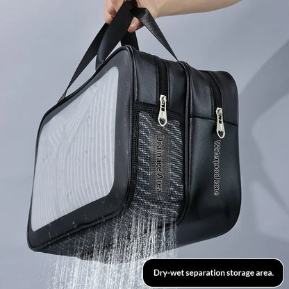 Homefish Large Capacity Transparent Dry Wet Separation Double-Layer Washbag Frosted Travel Portable