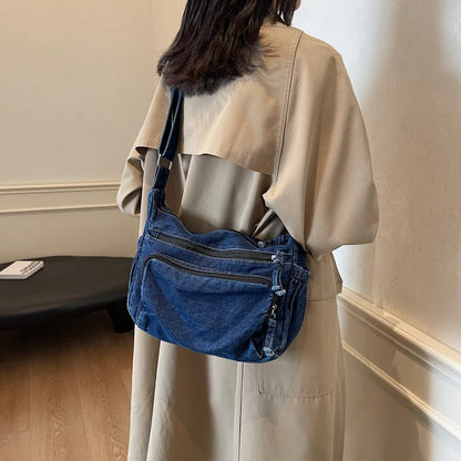Denim Women S Large-Capacity Casual Crossbody Bag Student Commuting Tote Bag Crossbody