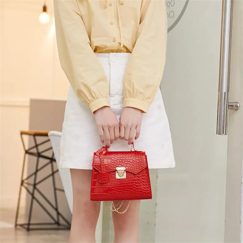 Crocodile Pattern Mini Tote Bag – Chain Crossbody Handbag