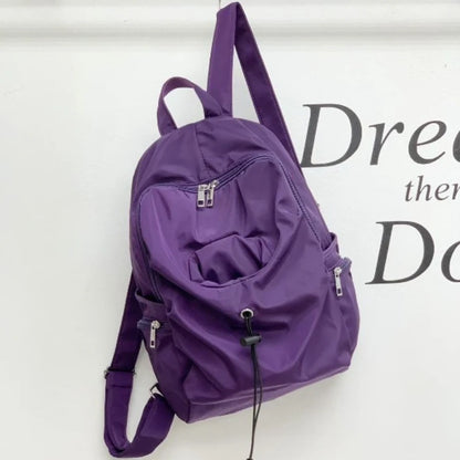 Casual Nylon Backpack with Multiple Zipper Pockets