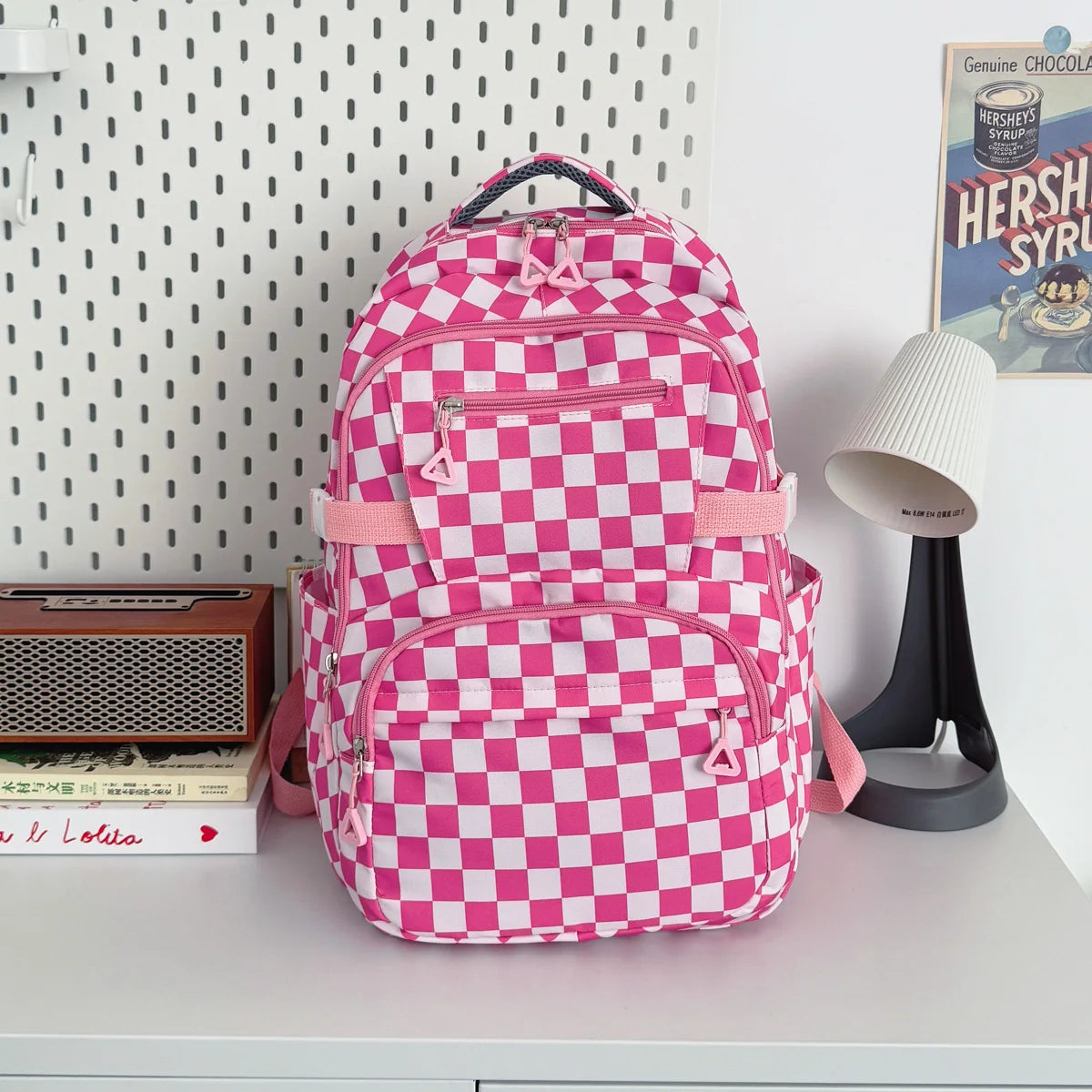 Retro Trendy Checkerboard Patterned Large Capacity Student Backpack Nylon Lightweight Casual Campus