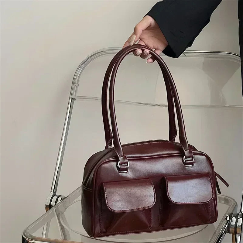 Vintage Women Business Shoulder Bags Simple Ladies Commute Tote Bag Pu Leather Female Underarm
