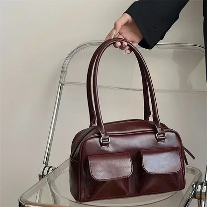 Vintage Women Business Shoulder Bags Simple Ladies Commute Tote Bag Pu Leather Female Underarm