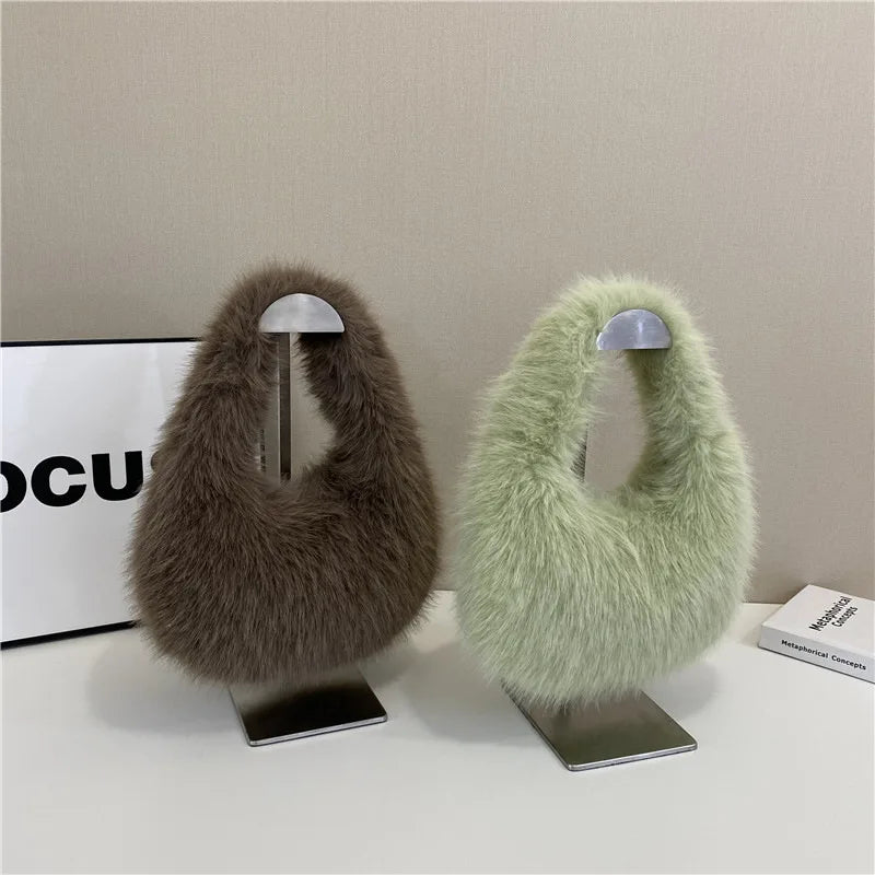 Fluffy Plush Tote Bag – Women's Fuzzy Shoulder & Underarm Handbag