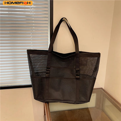 Homefish Multipocket Summer Large Beach Bag Towels Mesh Durable Toys Waterproof Underwear Pocket