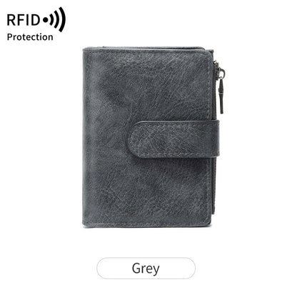 Rfid Anti-Theft Brush Women S Purse Multi-Card Simple Three-Fold Retro Short Clasp