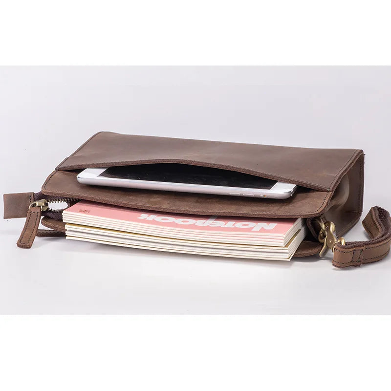 Genuine Leather Men S Crazy Horse Crossbody Bag Retro Men S Multi-Functional Business Long Clutch