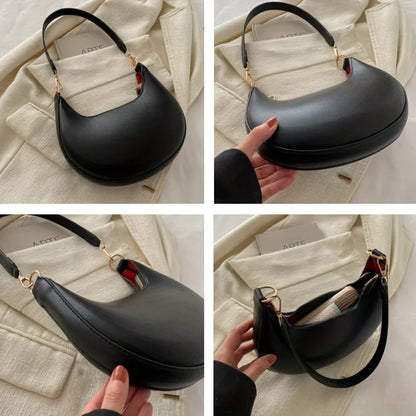 Minimalist Brown Crescent Underarm Bag Soft Leather Shoulder Purse Detachable Strapfor Woman Daily